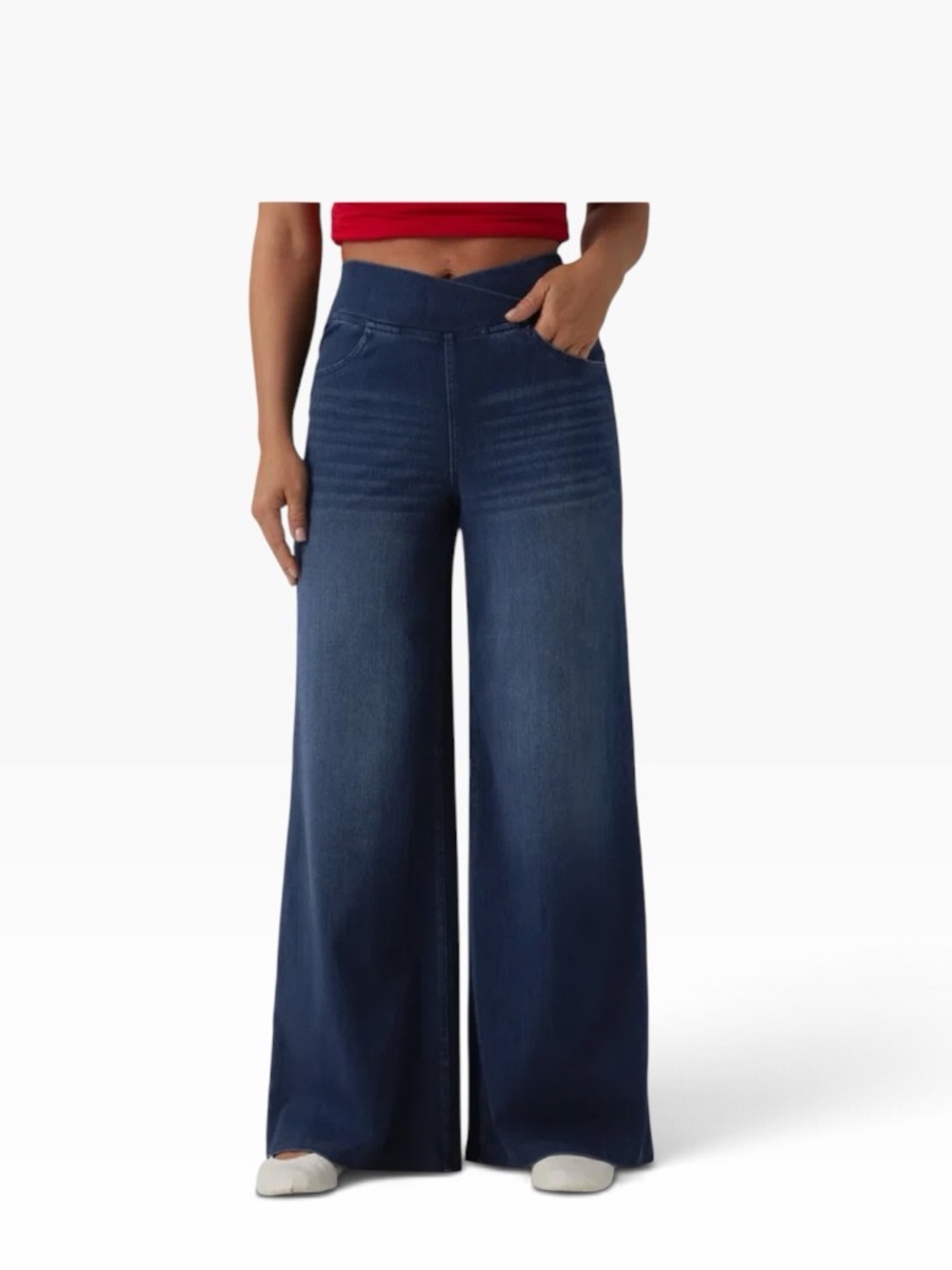 Halara NWT Flex denim High Waisted Crossover Wide Leg Casual Jean Size Large